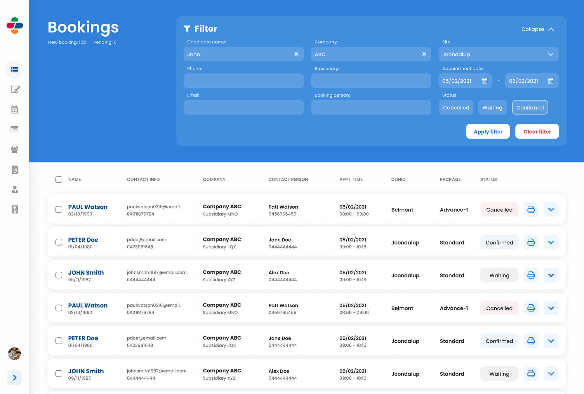 MOB - booking filter