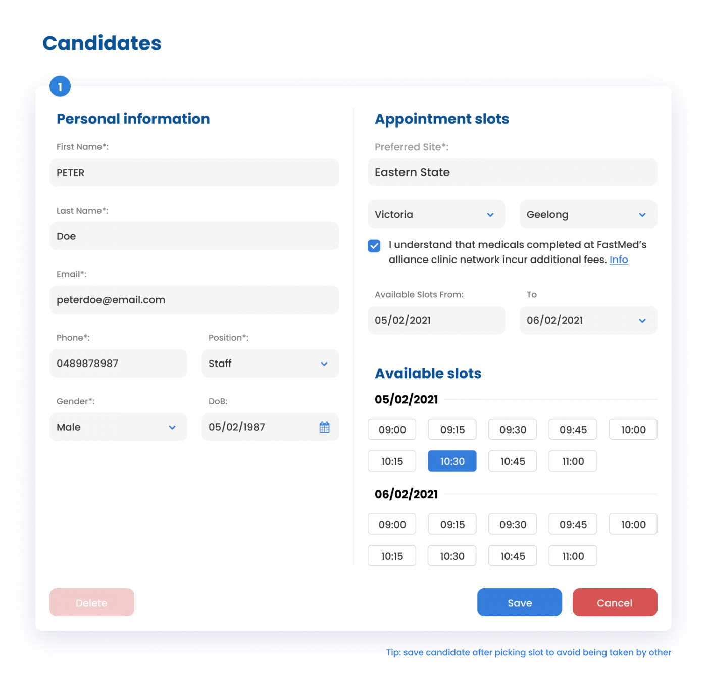 Medical booking online - pick slot