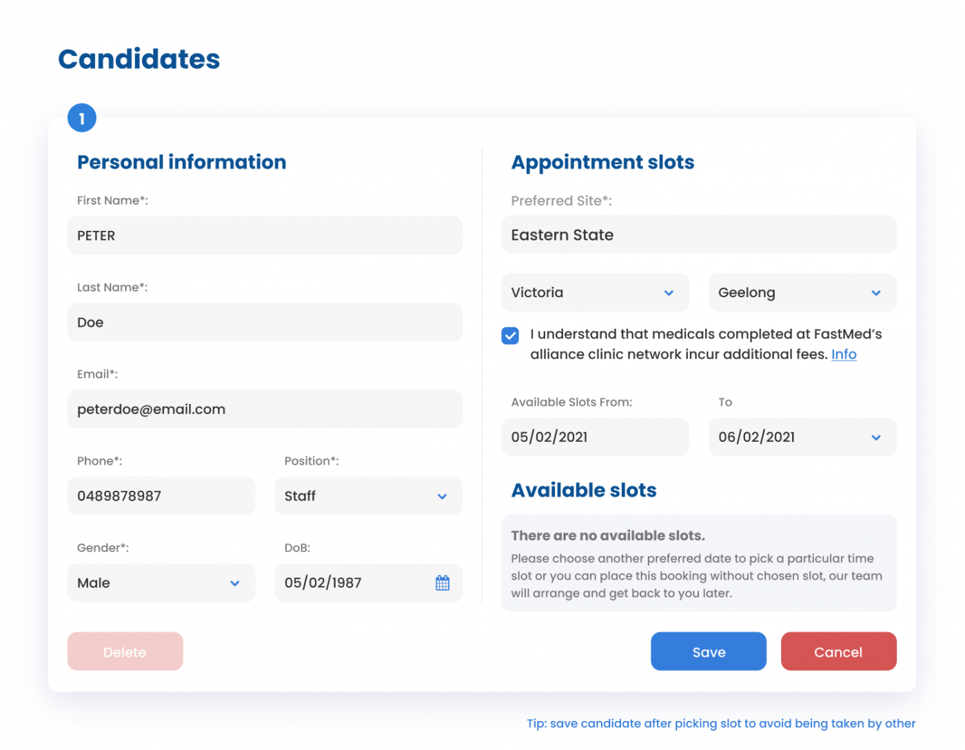 Medical booking online - no slot available
