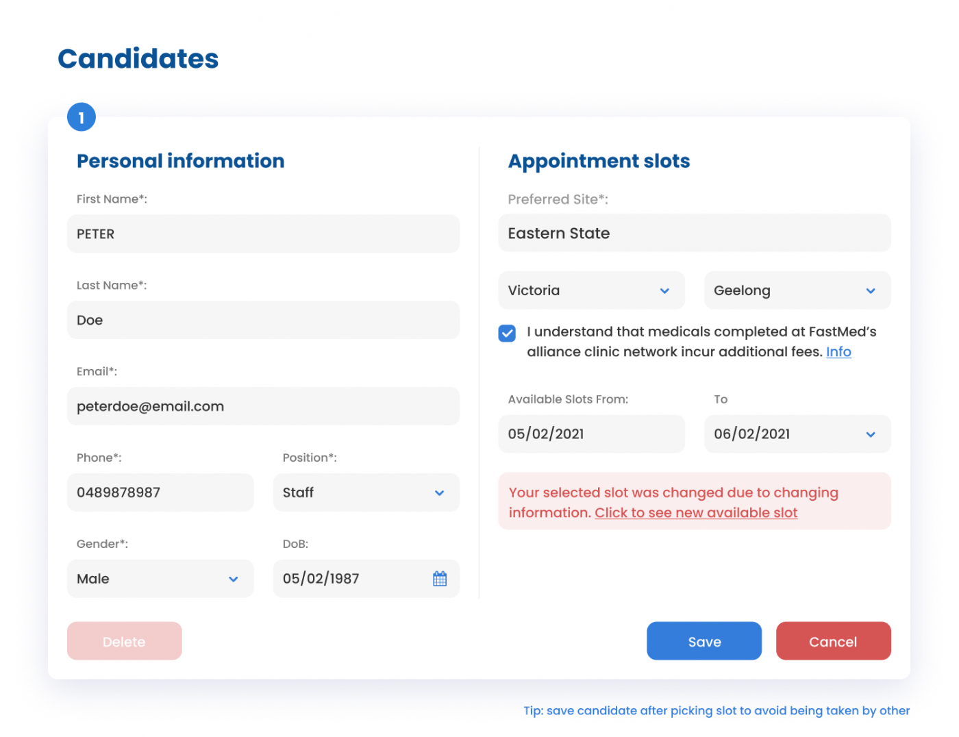 Medical booking online - slot taken
